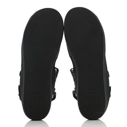Chanel Grosgrain Crystal Logo Platform Sandals 37 Black 5 of 8
