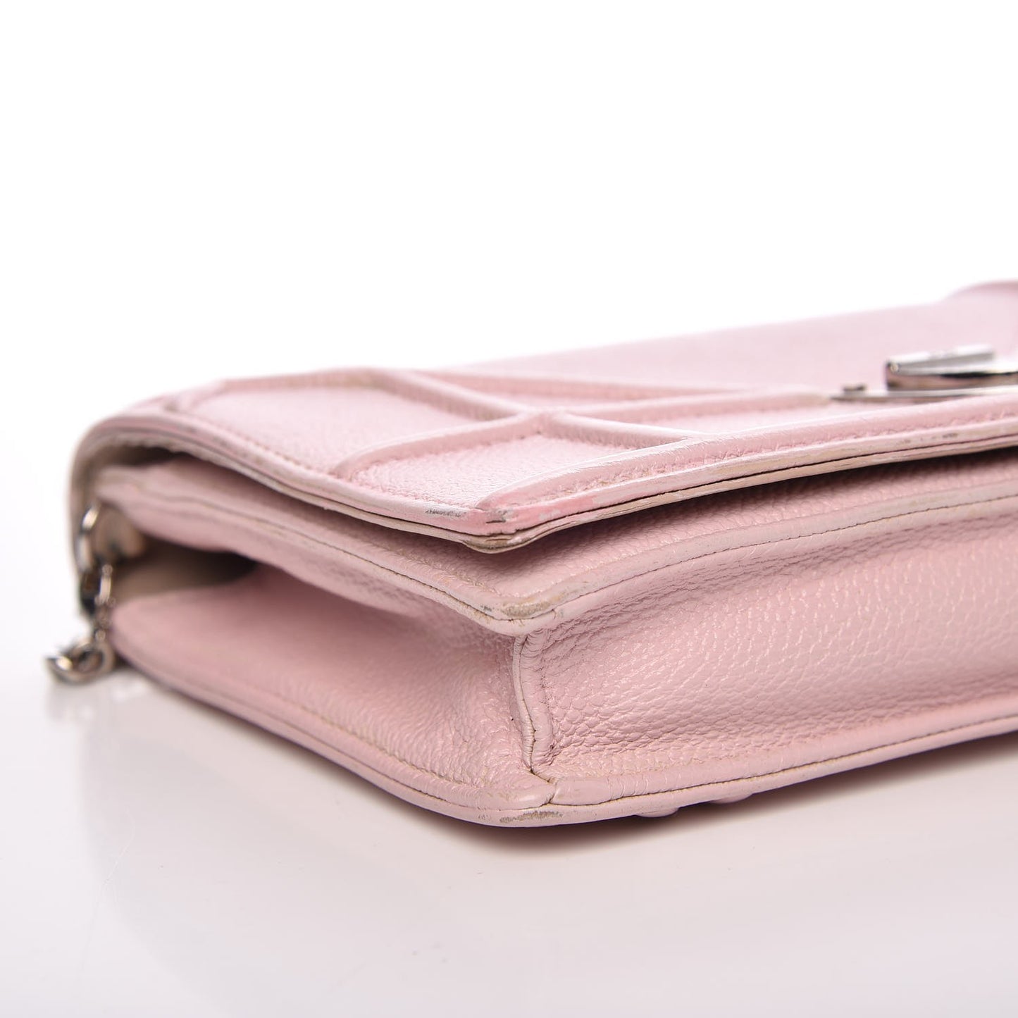 Grained Calfskin Diorama Wallet on Chain Pouch Rose Poudre
