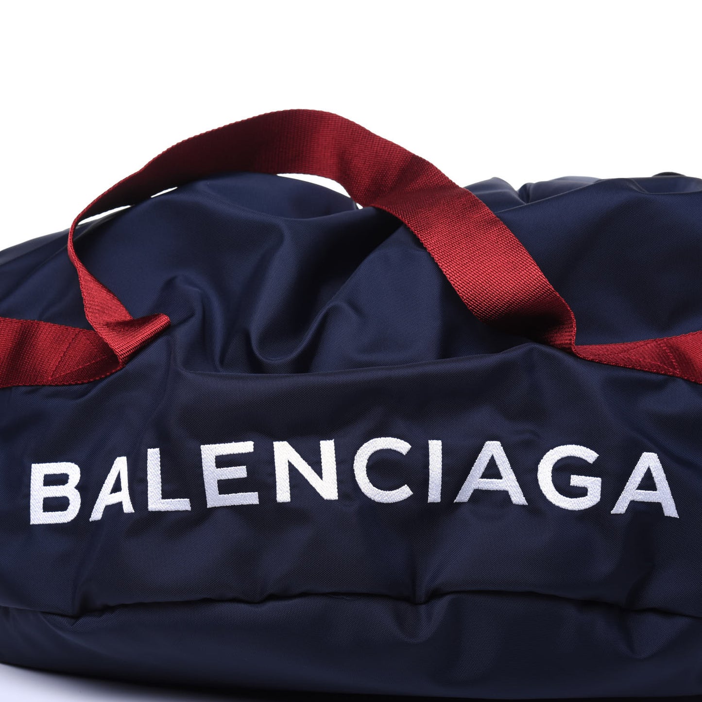 Textured Sport Nylon Logo Embroidered M Wheel Gym Bag Bleu Navy Rouge