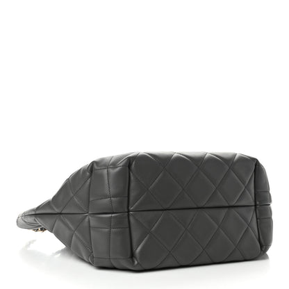 Chanel Lambskin Quilted CC Dweller Drawstring Tote Grey 3 of 4