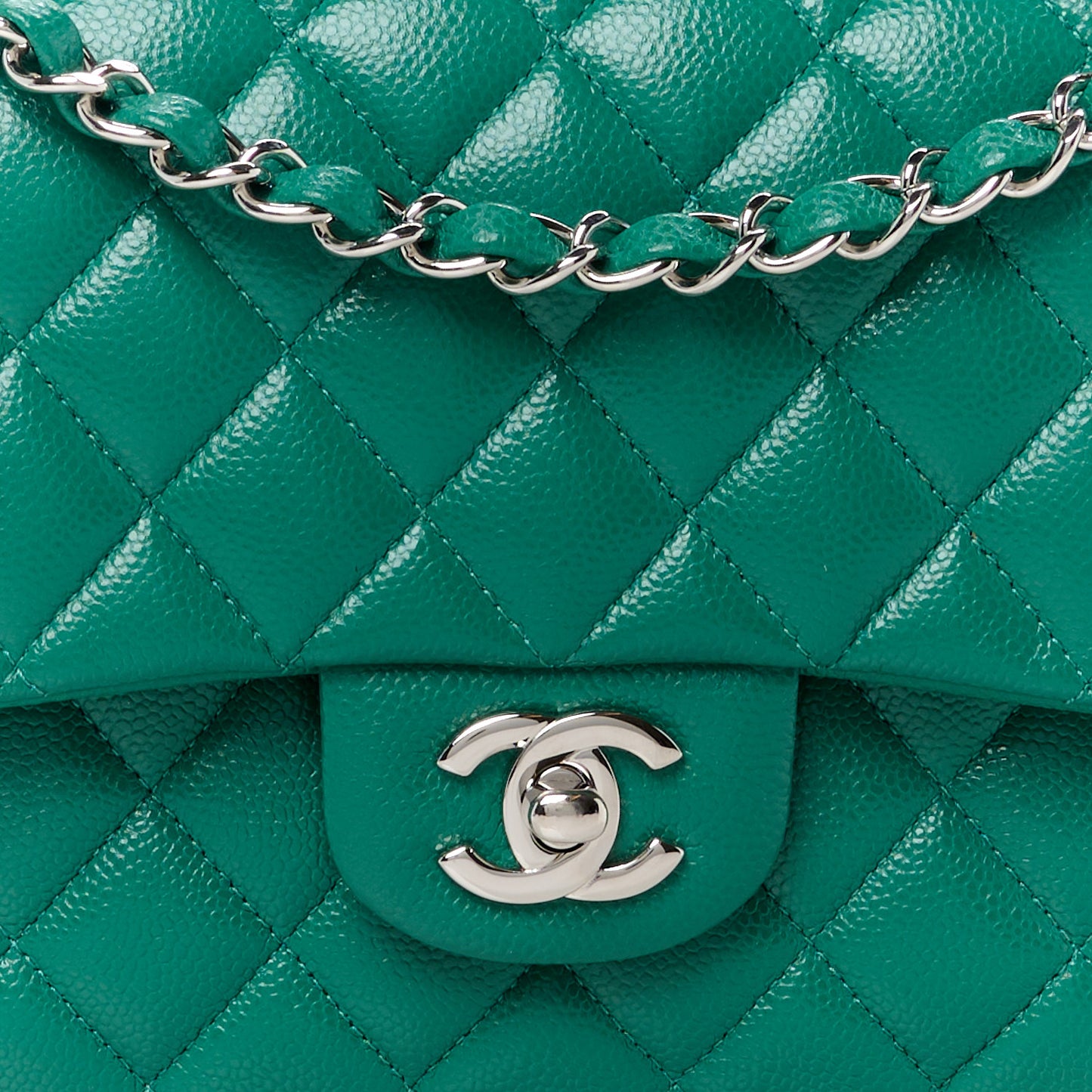 Caviar Quilted Medium Double Flap Green