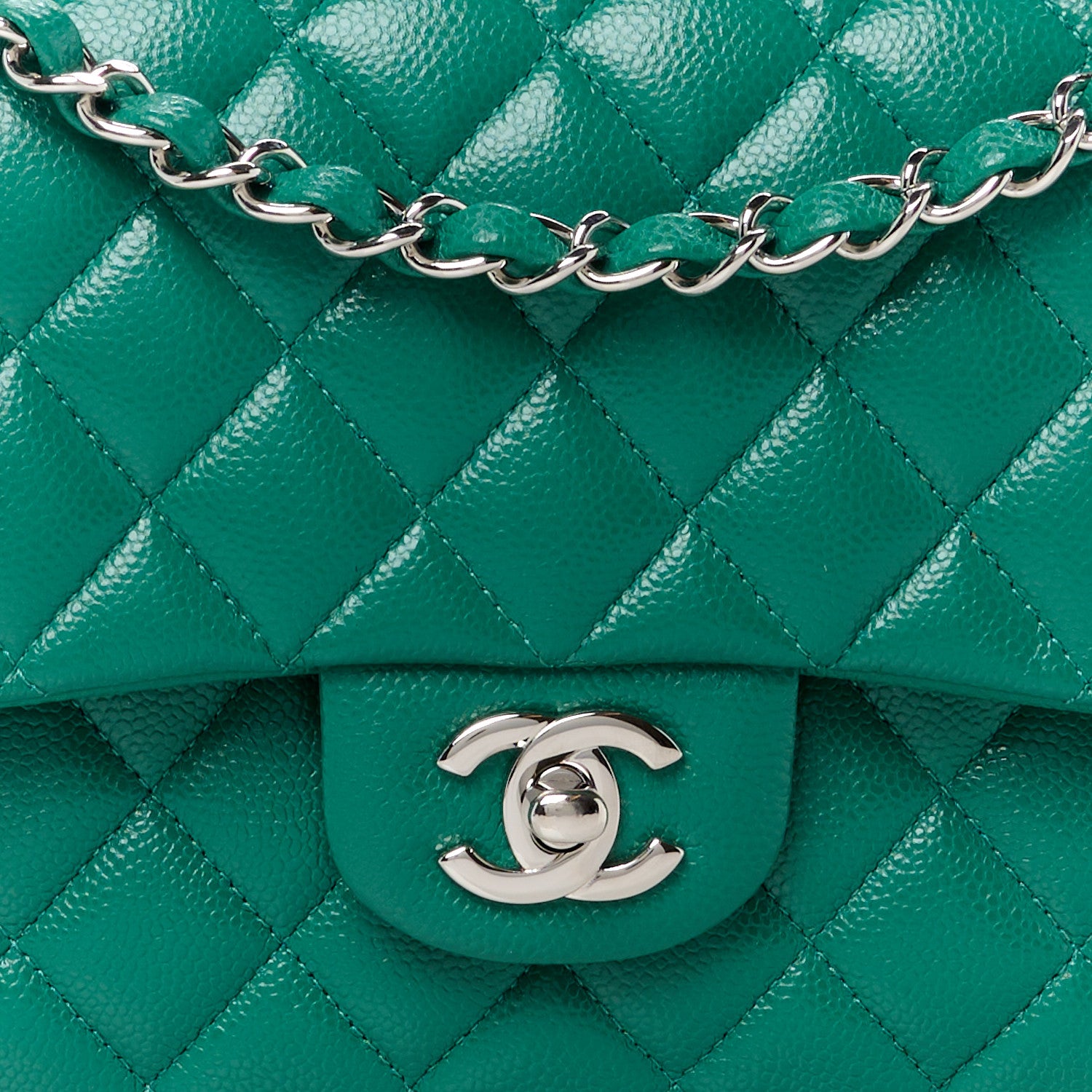 Chanel Caviar Quilted Medium Double Flap Green 9 of 11