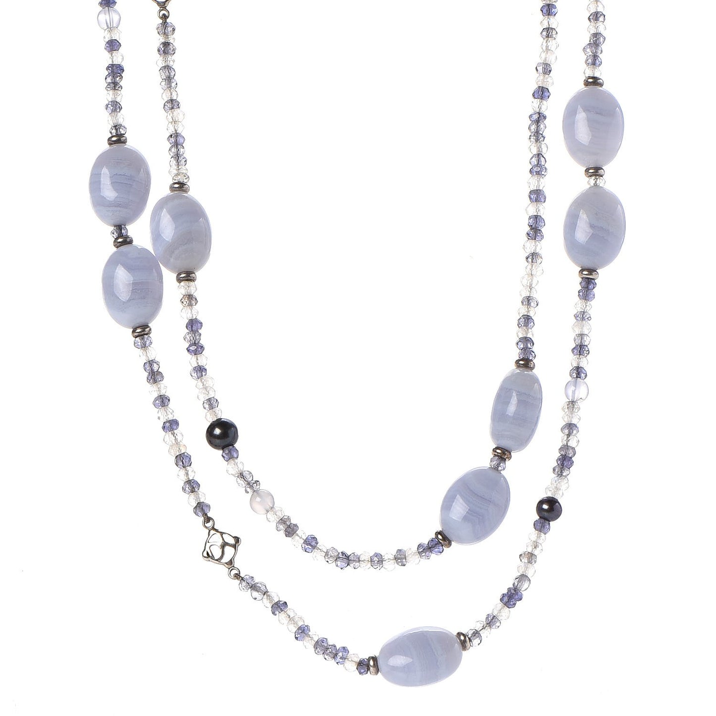Sterling Silver Iolite White Quartz Agate Moonstone Necklace 48