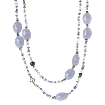 David Yurman Sterling Silver Iolite White Quartz Agate Moonstone Necklace 48 1 of 7