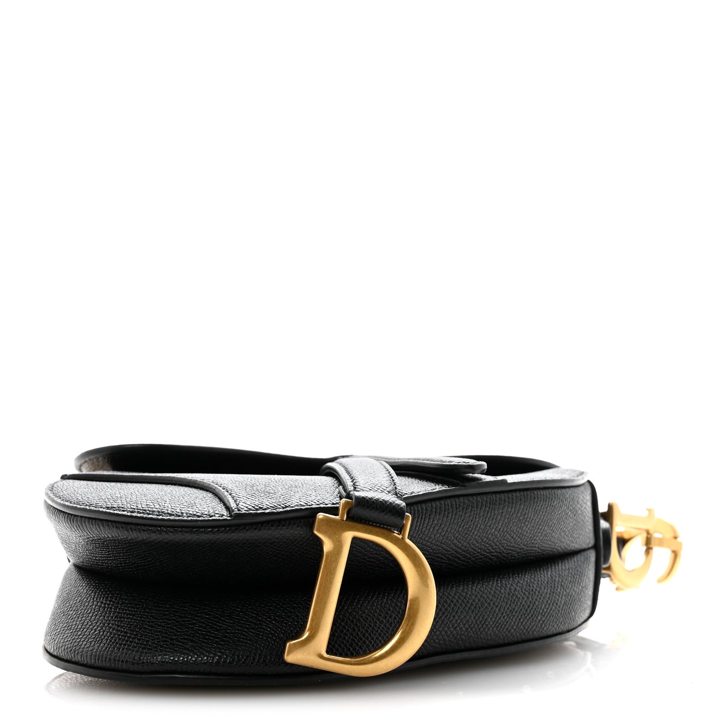 Grained Calfskin Mini Saddle Bag With Strap Black