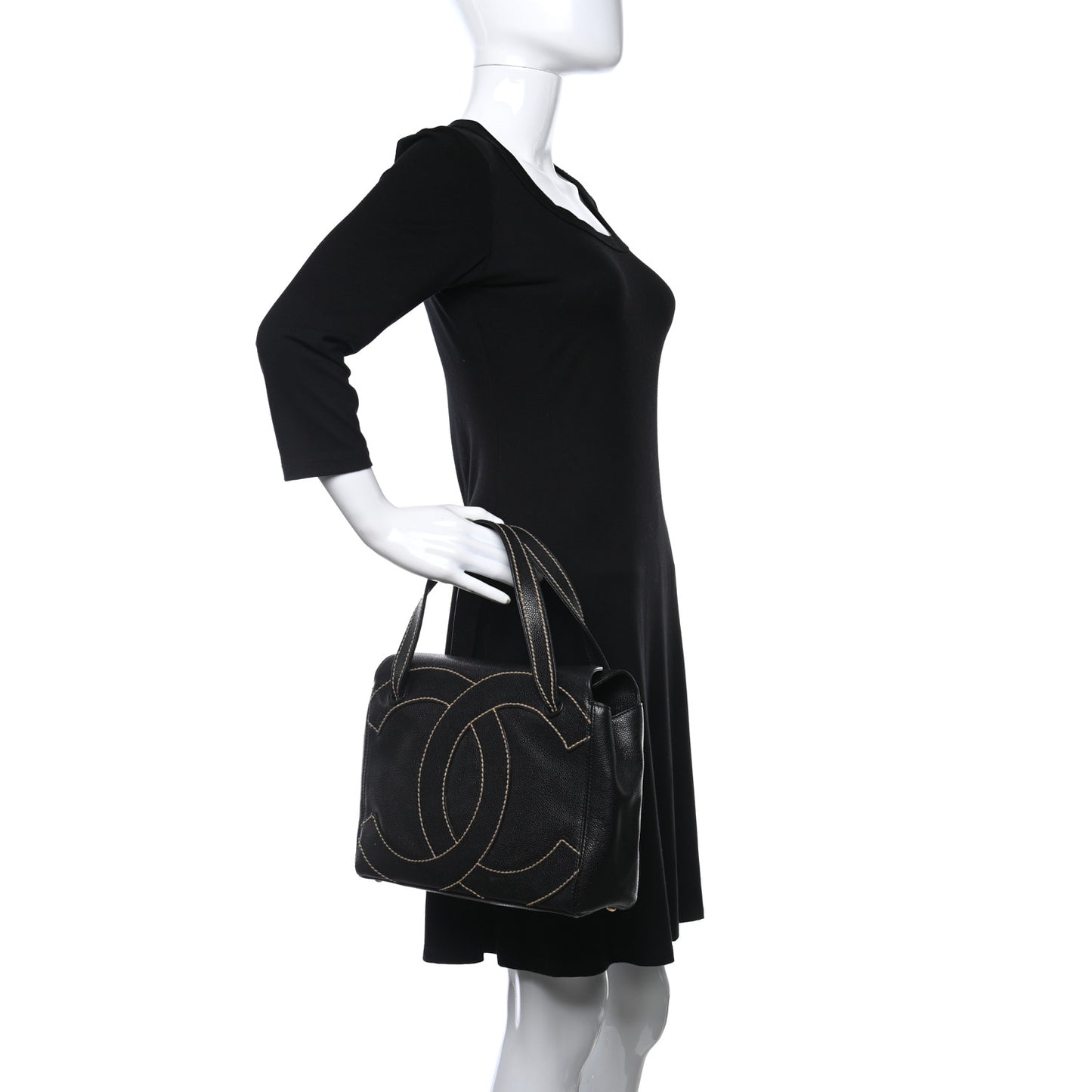 Caviar CC Stitched Small Tote Black