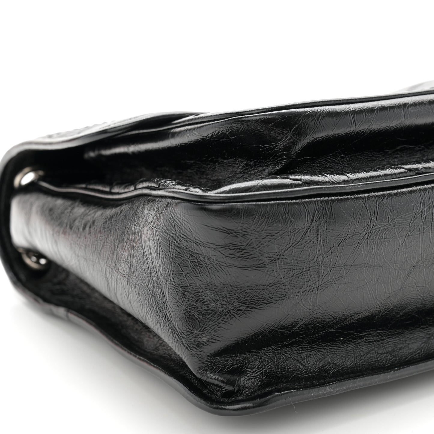 Crinkled Calfskin Matelasse Monogram Large Niki Chain Satchel Black