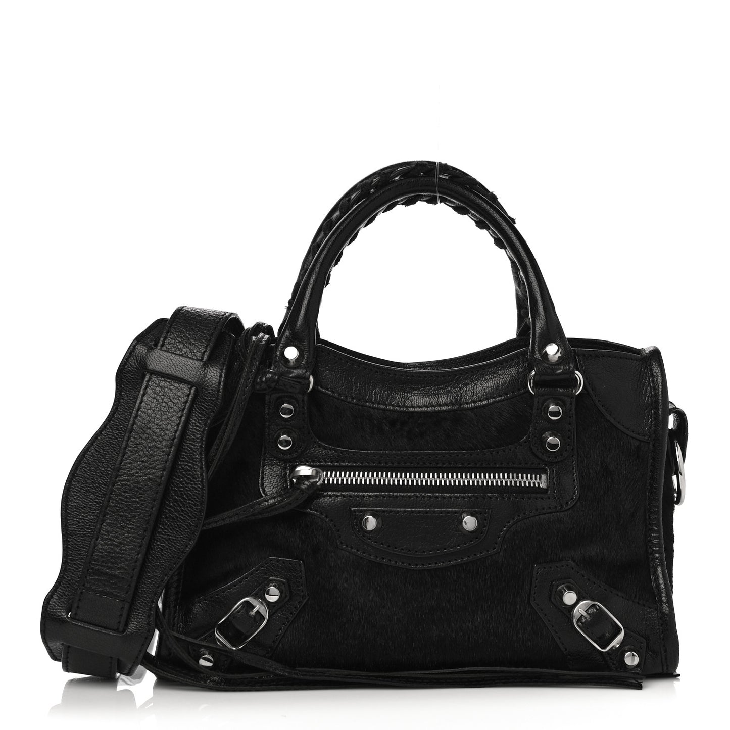 Chevre Pony Hair Silver Classic Hardware Mini City Black