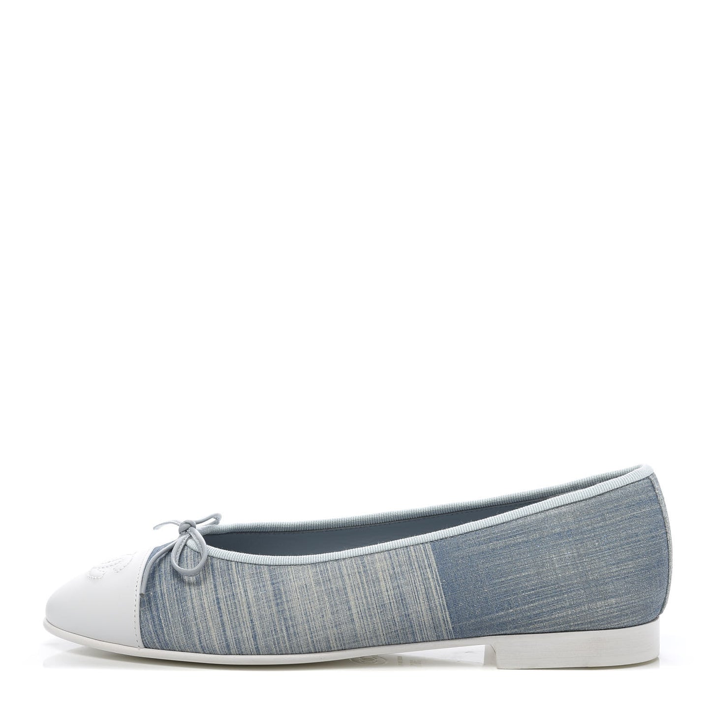 Denim Lambskin CC Cap Toe Ballerina Flats 38.5 Light Blue