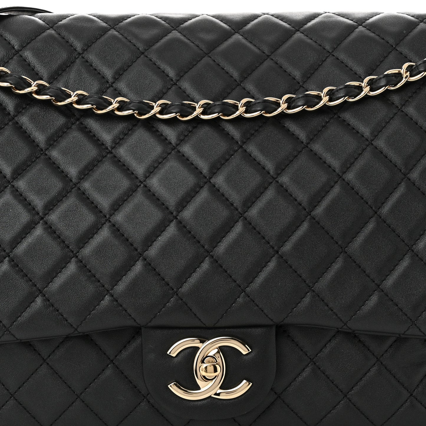 Calfskin Quilted XXL Travel Flap Bag Black