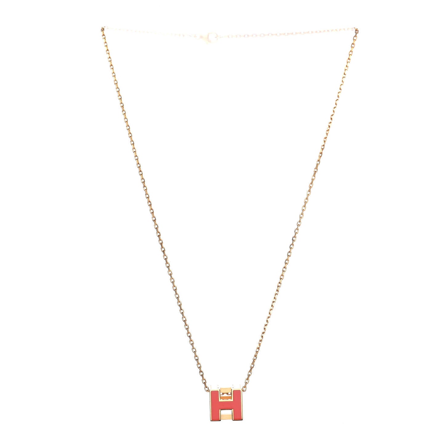 Gold Lacquered Cage d'H Pendant Necklace Orange Fonce