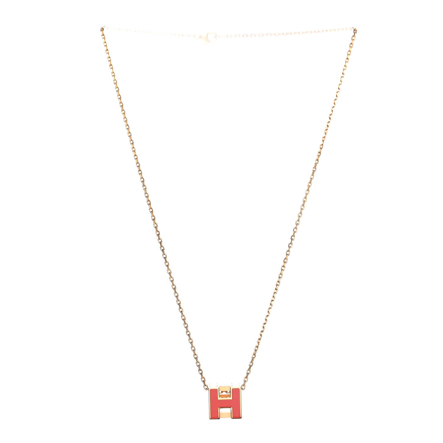 Hermes Gold Lacquered Cage d'H Pendant Necklace Orange Fonce 2 of 4