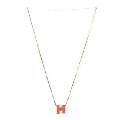 Hermes Gold Lacquered Cage d'H Pendant Necklace Orange Fonce 2 of 4