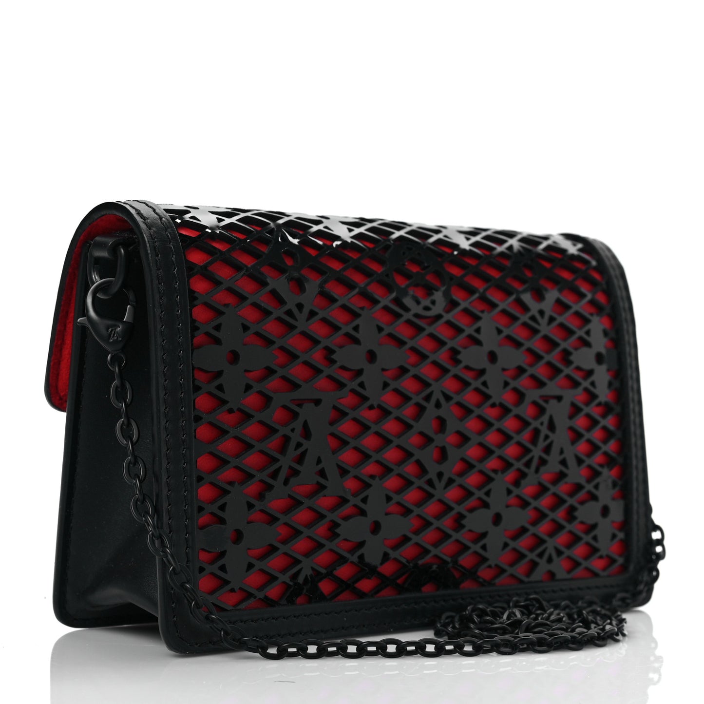 Patent Calfskin Laced Monogram Dauphine Chain Wallet Black