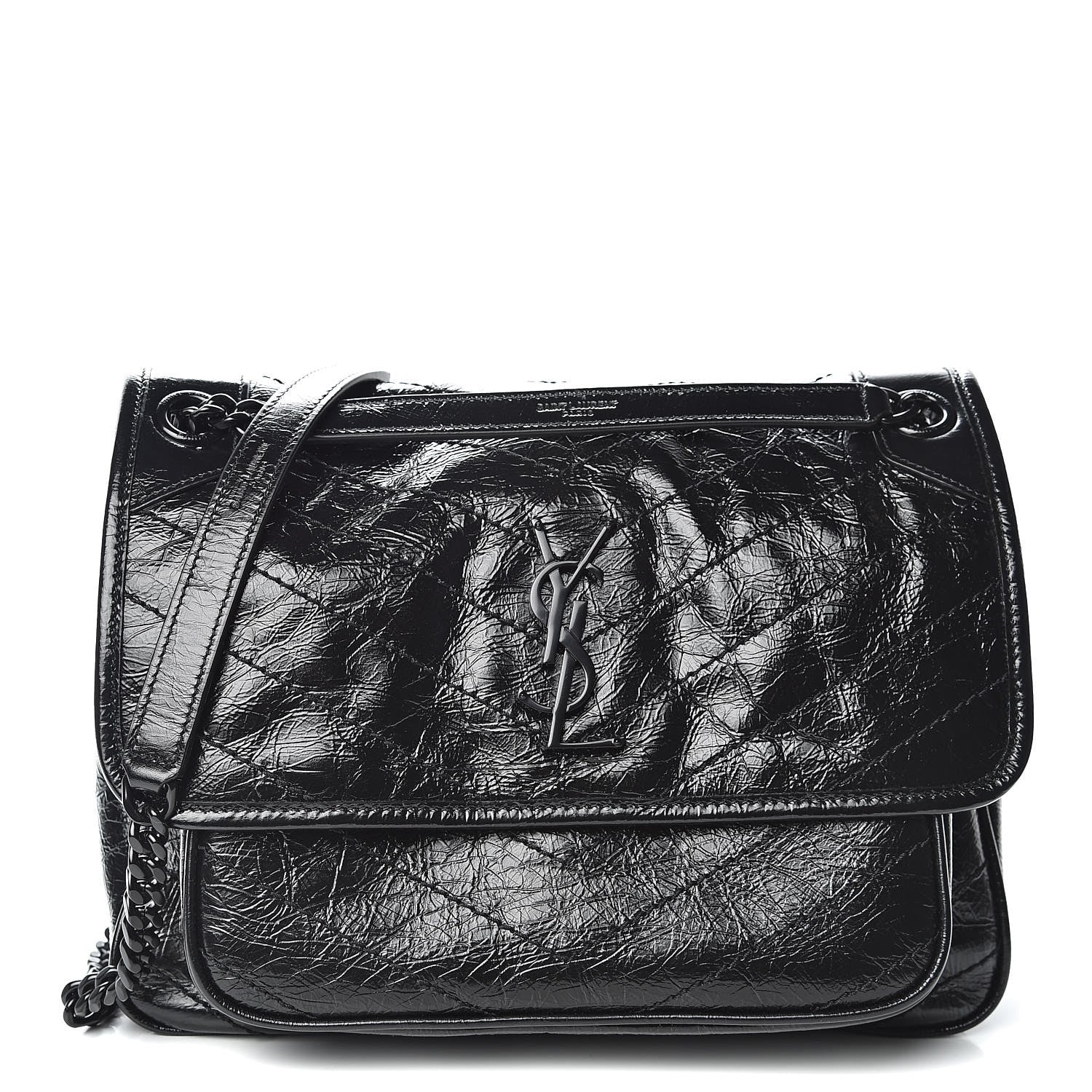Saint Laurent Crinkled Calfskin Matelasse Monogram Medium Niki Chain Satchel Black 2 of 10