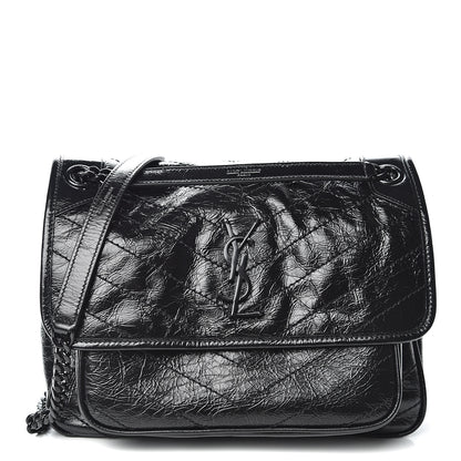 Saint Laurent Crinkled Calfskin Matelasse Monogram Medium Niki Chain Satchel Black 2 of 10