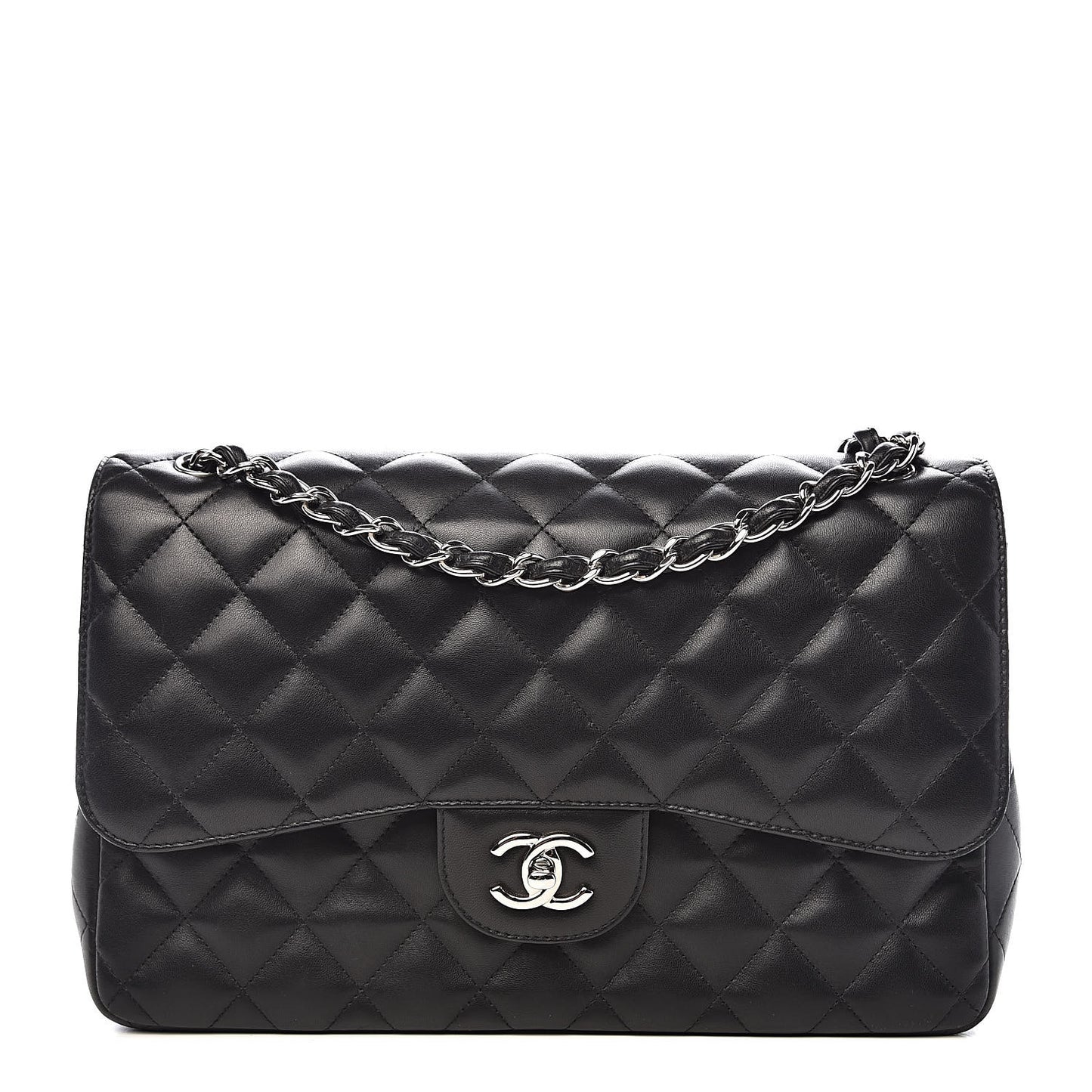 Lambskin Quilted Jumbo Double Flap Black