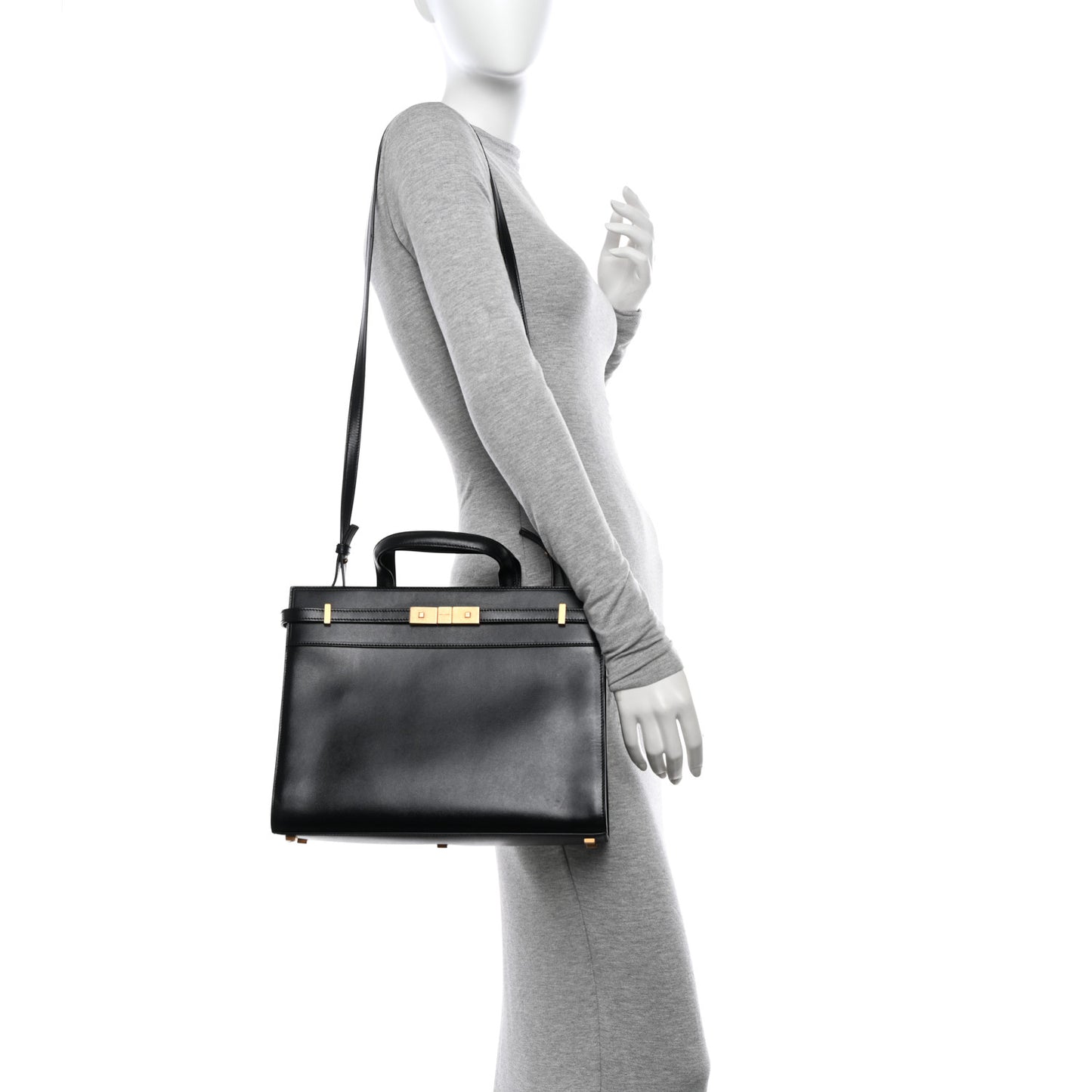 Calfskin Small Manhattan Shopper Tote Black