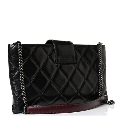 Chanel Glazed Calfskin Quilted Coco Pleats Chain Clutch Black 2 of 8