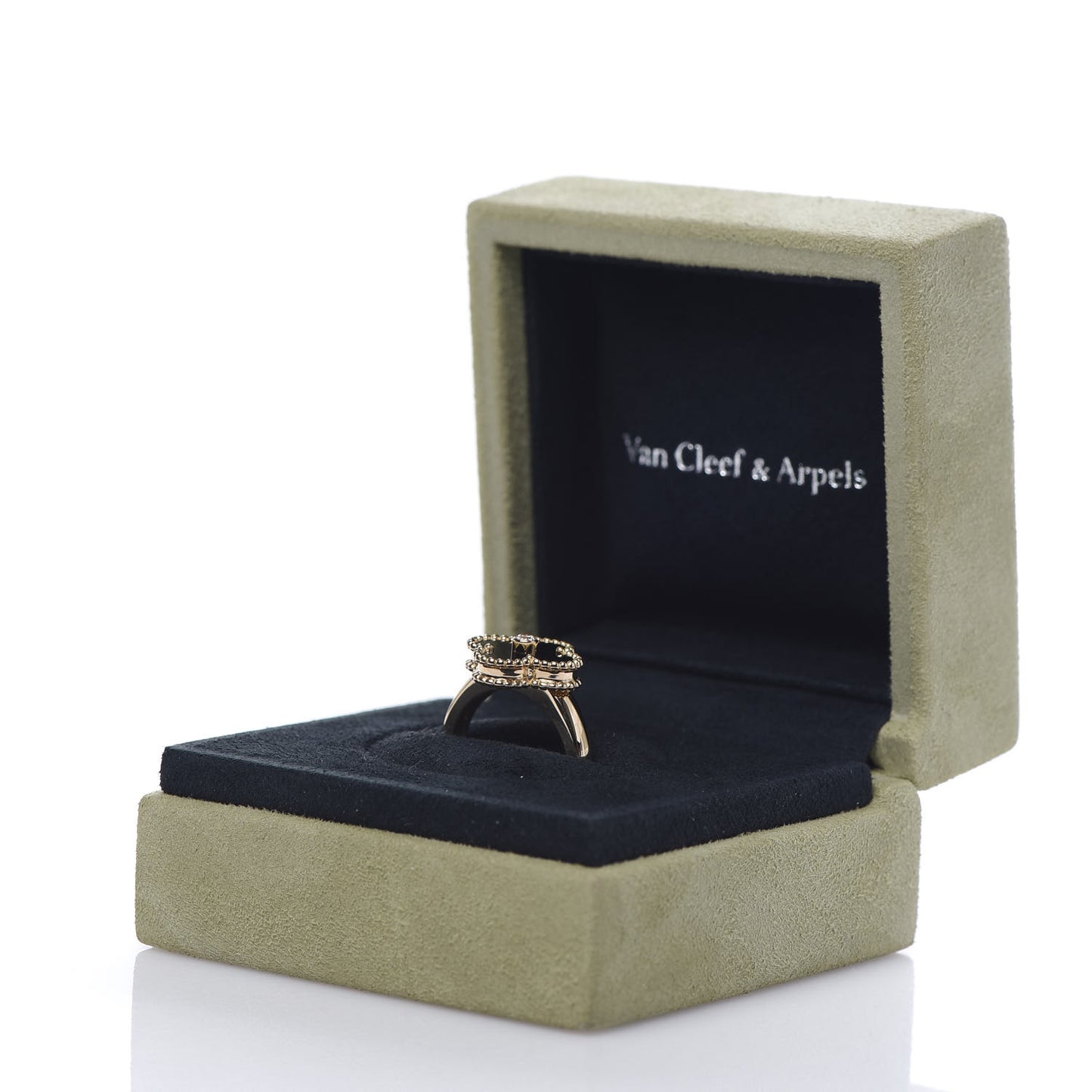 18K Yellow Gold Black Onyx Diamond Vintage Alhambra Ring 51 5.75
