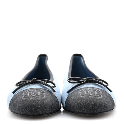 Chanel Denim Printed Quilt CC Cap Toe Ballerina Flats 40.5 Light Blue Dark Grey 3 of 10