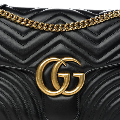 Gucci Calfskin Matelasse Medium GG Marmont Shoulder Bag Black 10 of 10