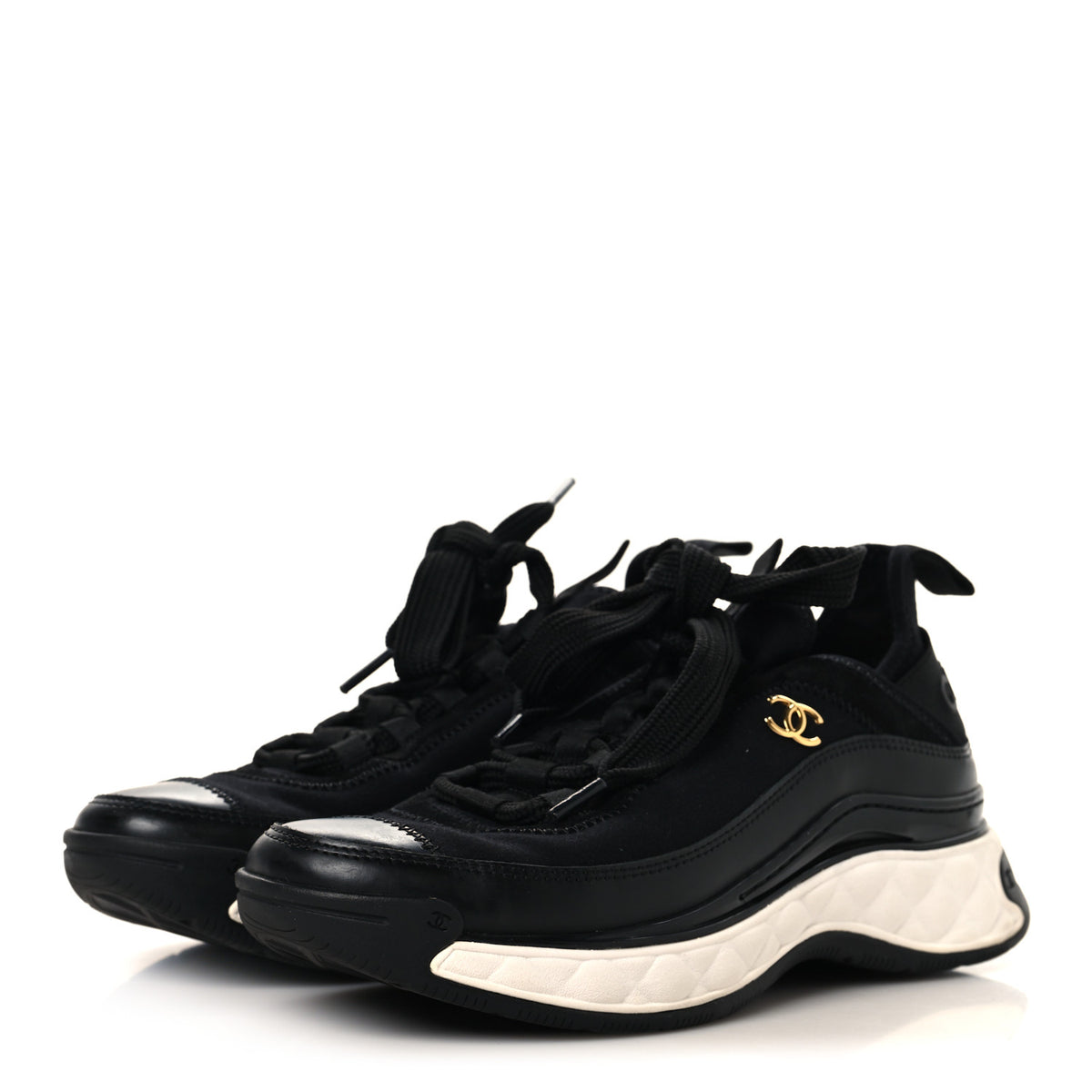 Velvet Calfskin Mixed Fibers CC Sneakers 36 Black