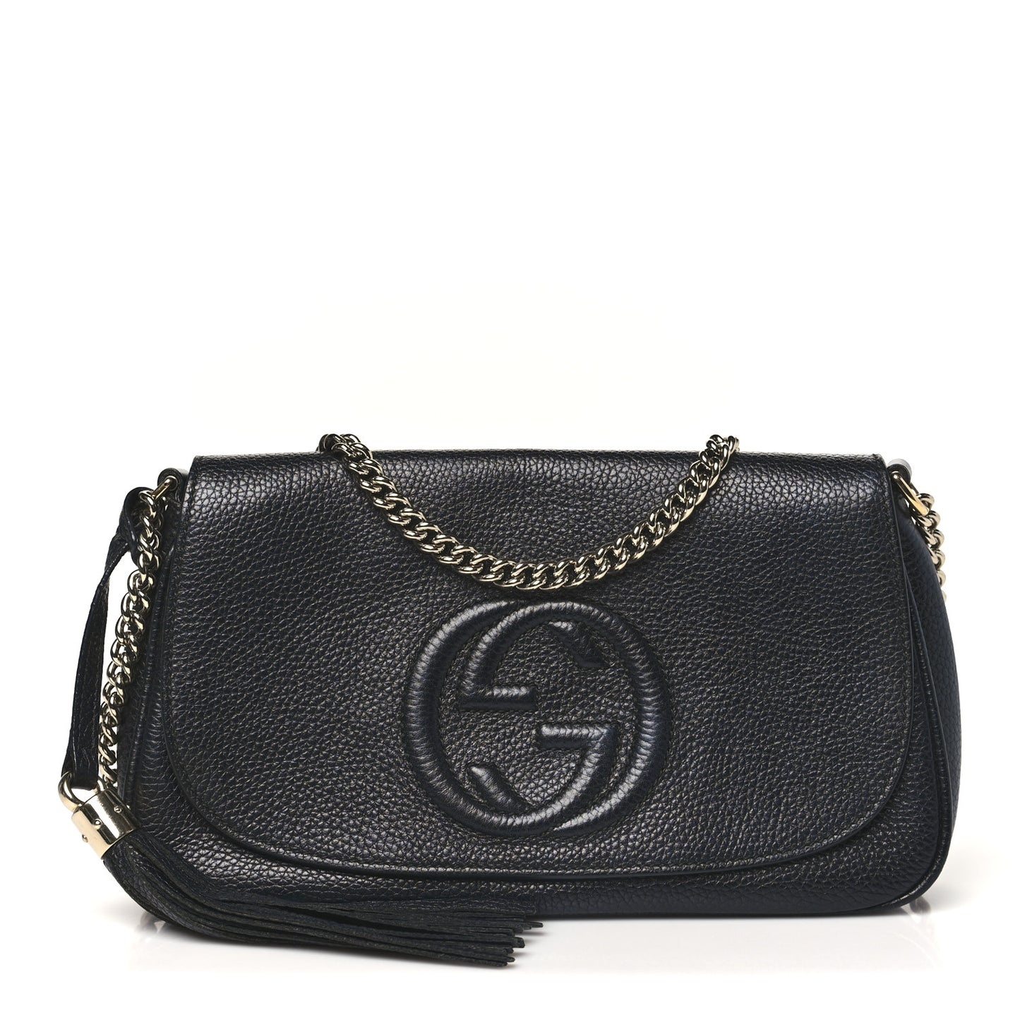 Pebbled Calfskin Medium Soho Flap Crossbody Black