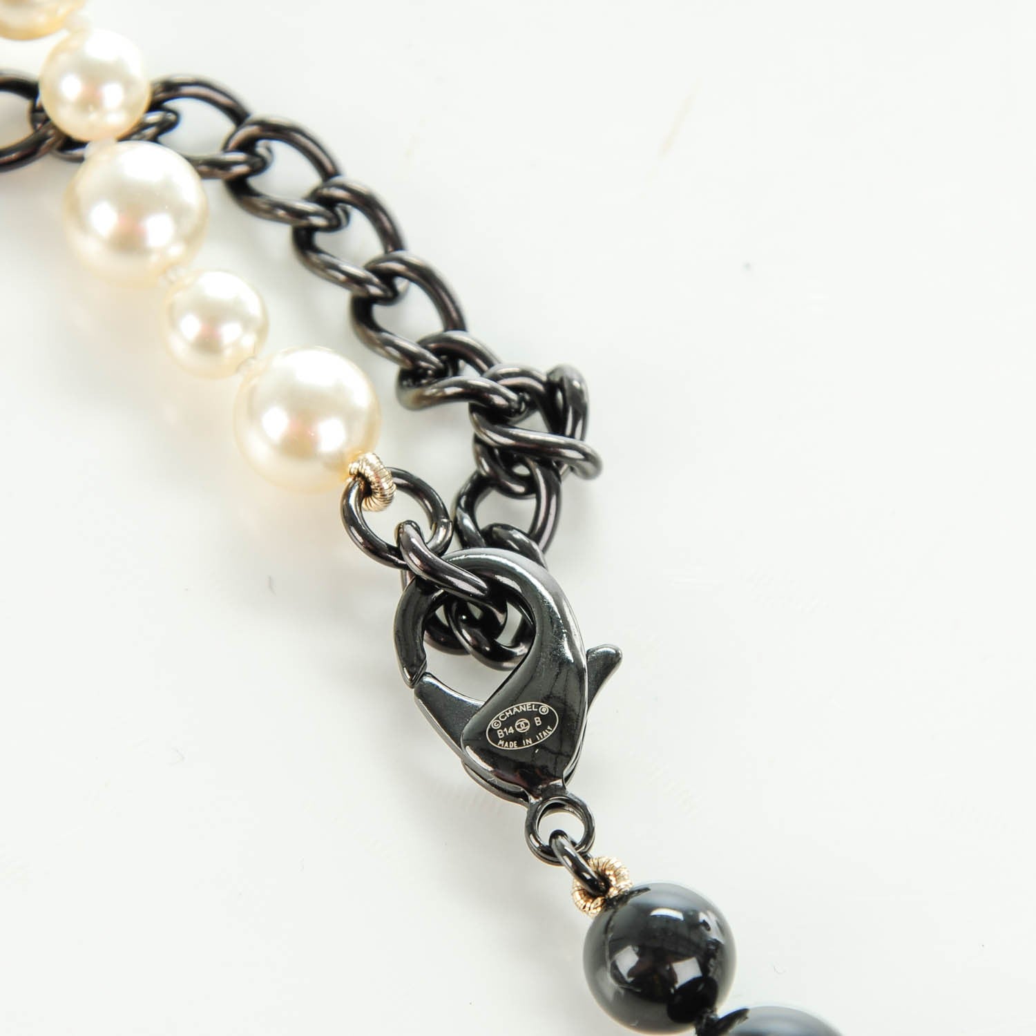 Chanel Pearl Ruthenium Beaded CC Long Necklace Black 3 of 4