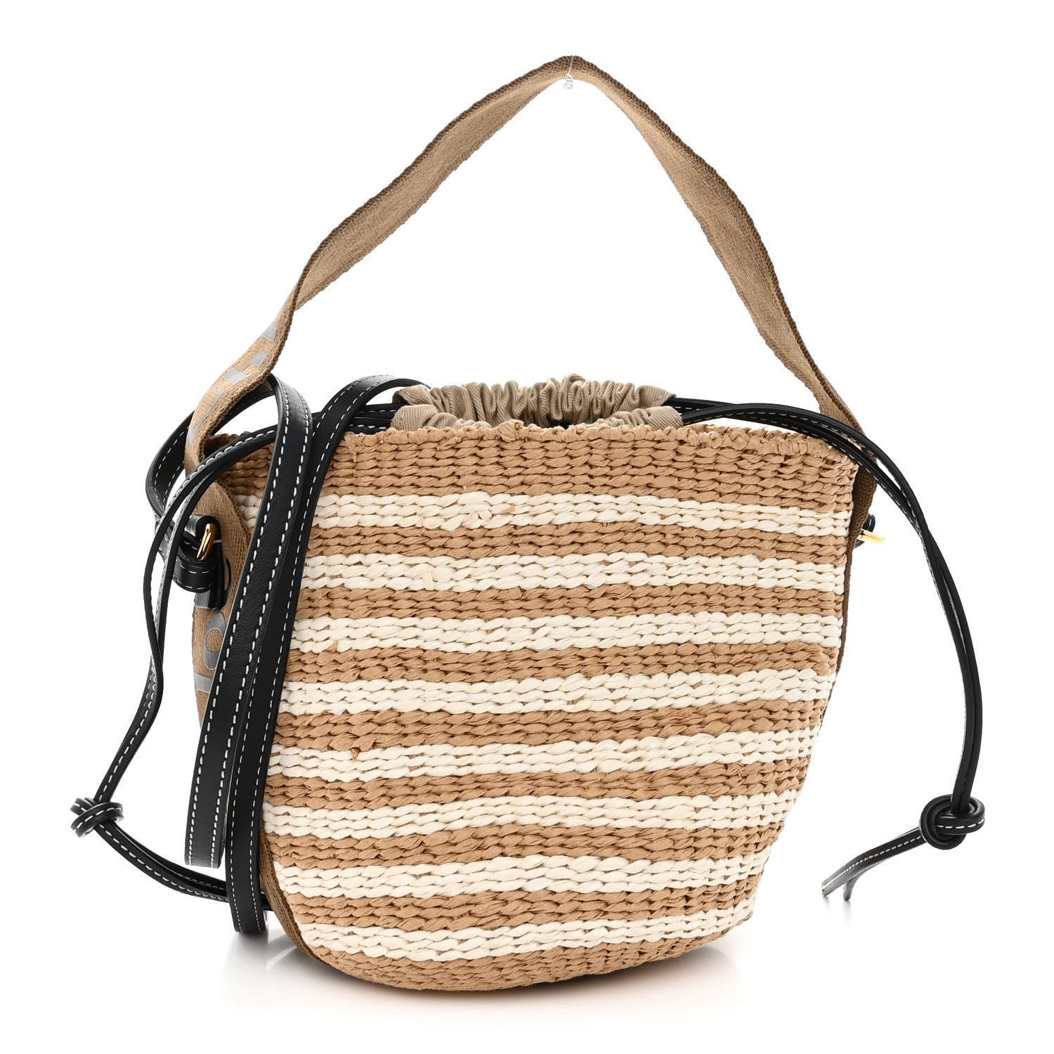 Chloe Raffia Calfskin Small Woody Striped Basket Bag Grove Brown 1 of 9