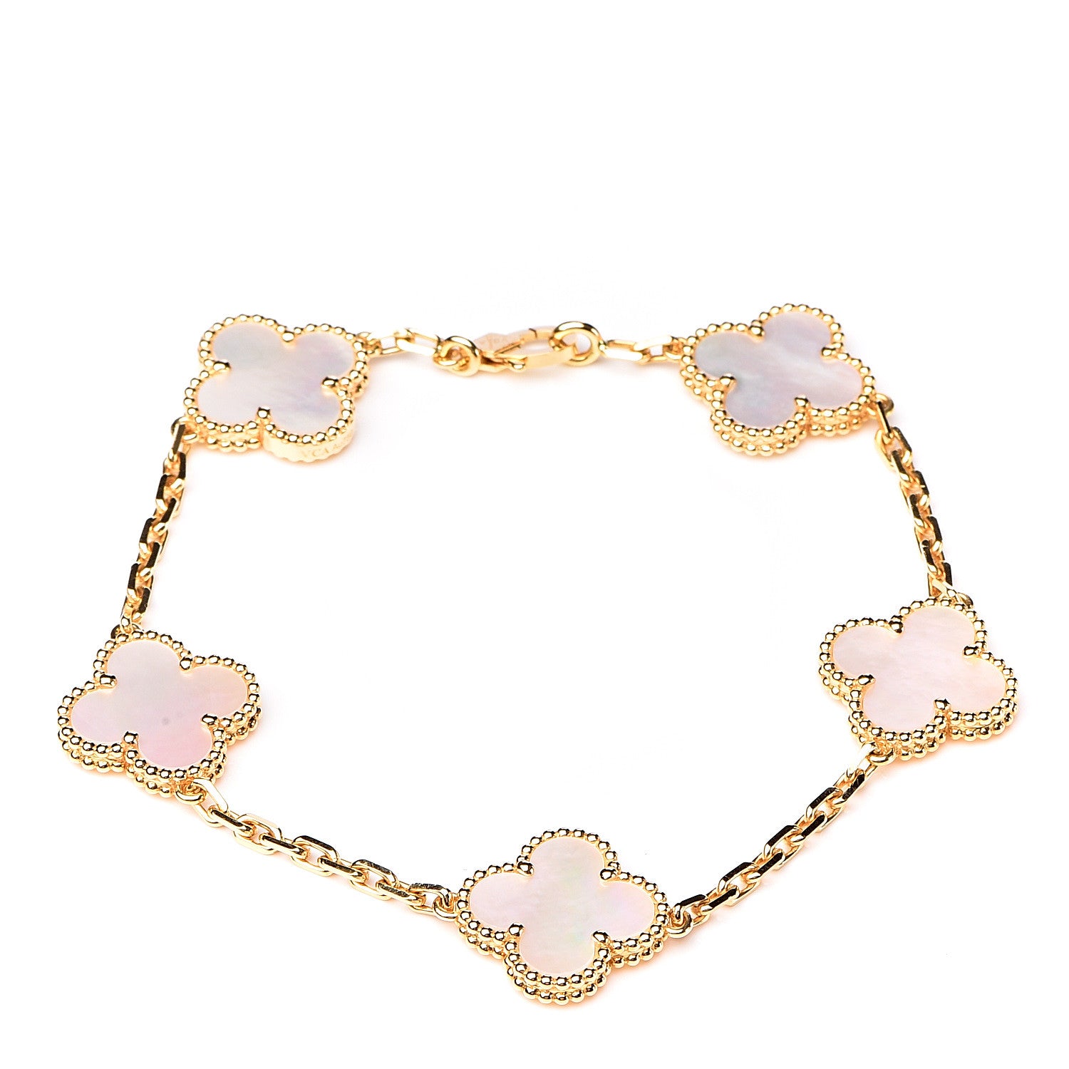 Van Cleef & Arpels 18K Yellow Gold Mother of Pearl 5 Motifs Vintage Alhambra Bracelet 1 of 6