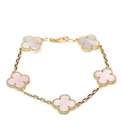 Van Cleef & Arpels 18K Yellow Gold Mother of Pearl 5 Motifs Vintage Alhambra Bracelet 1 of 6