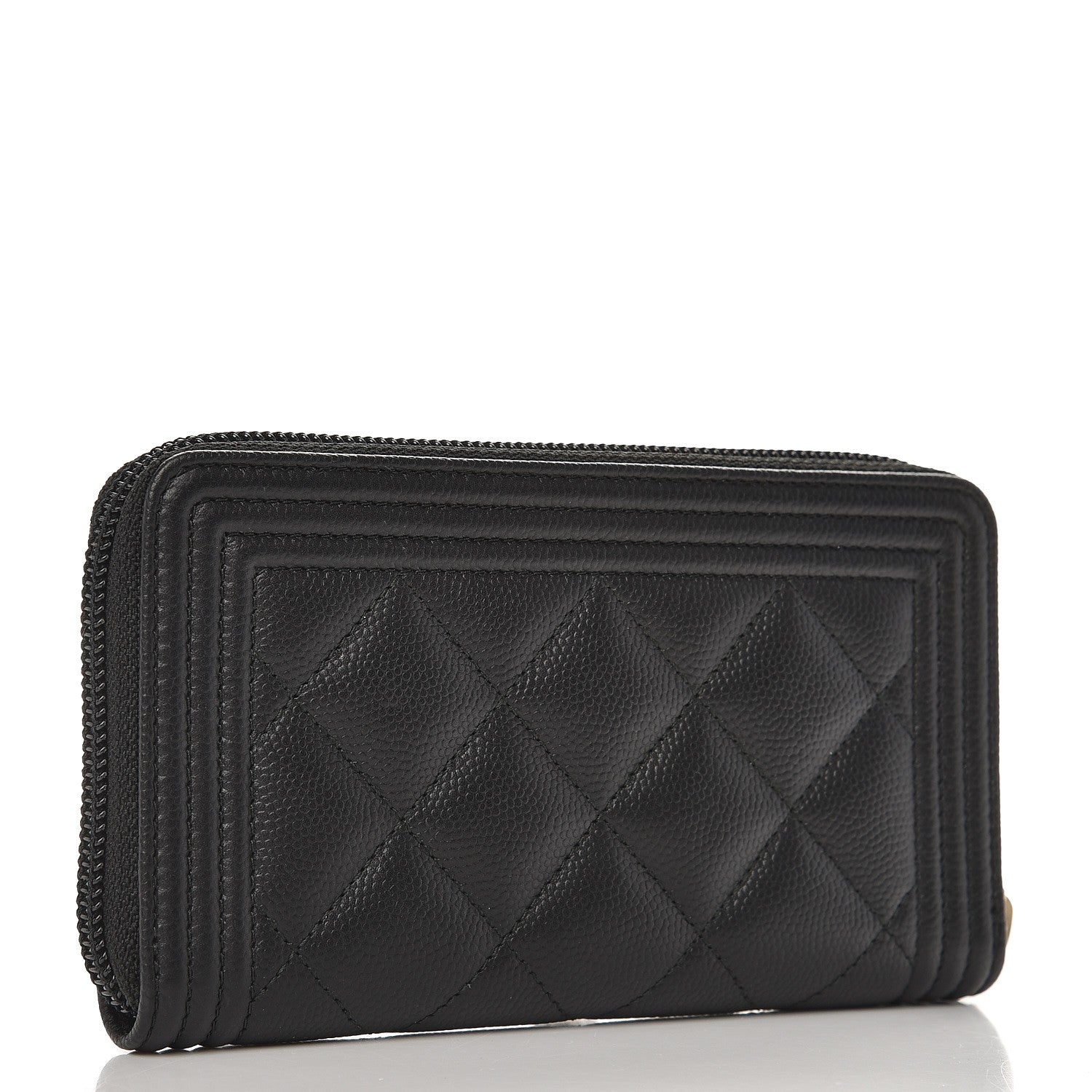 Chanel Caviar Quilted Boy Small Zip Around Wallet Black 3 of 9