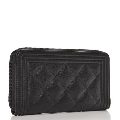 Chanel Caviar Quilted Boy Small Zip Around Wallet Black 3 of 9
