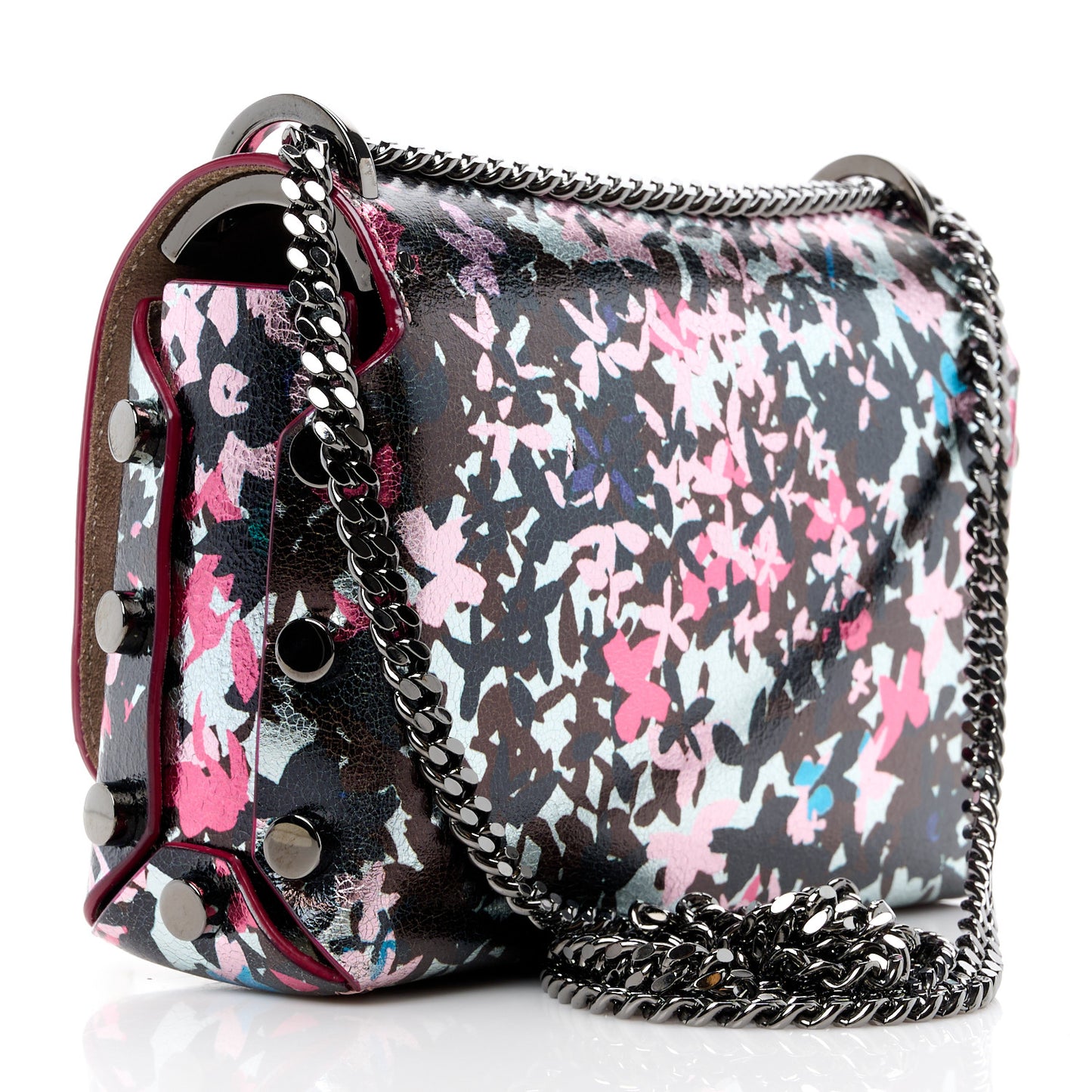 Cracked Metallic Calfskin Camoflower Lockett Petite Shoulder Bag Dahlia Brown