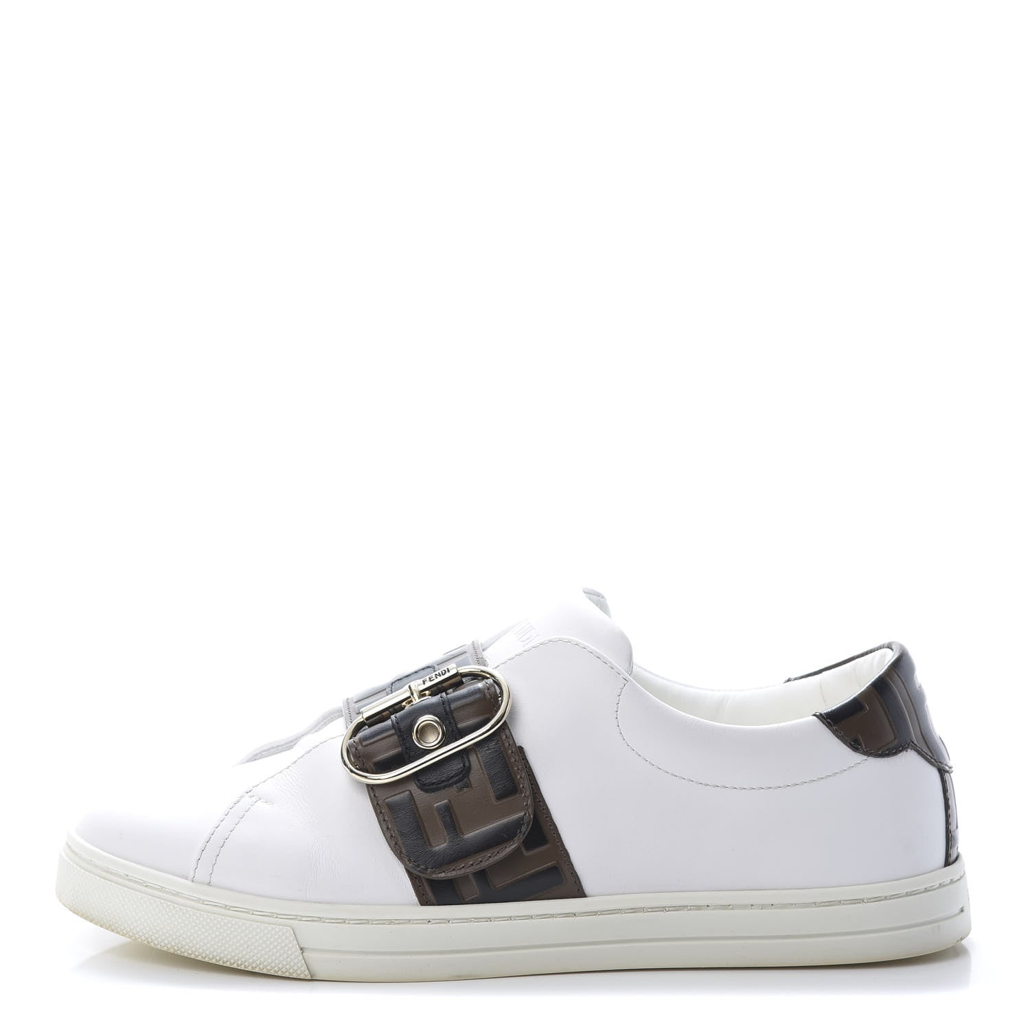 Fendi Vitello FF Embossed Womens Slip On Sneakers 37 Ultra White Maya Black 1 of 12