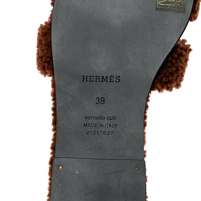 Hermes Woolskin Oran Sandals 39 Cognac 7 of 8