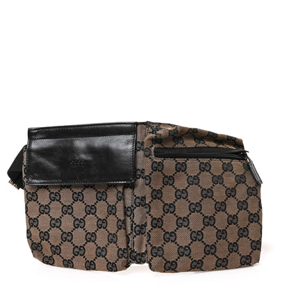Gucci GG Monogram Double Pocket Belt Bag Black Beige 1 of 7