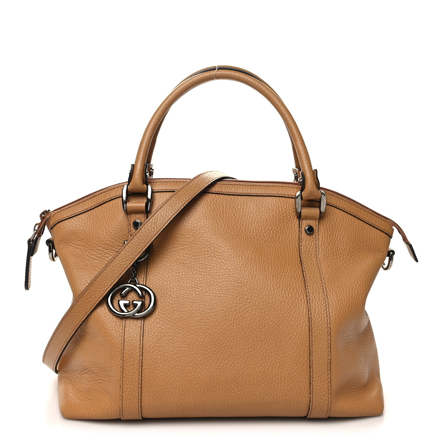Gucci Pebbled Calfskin Medium GG Convertible Dome Satchel Beige 1 of 11