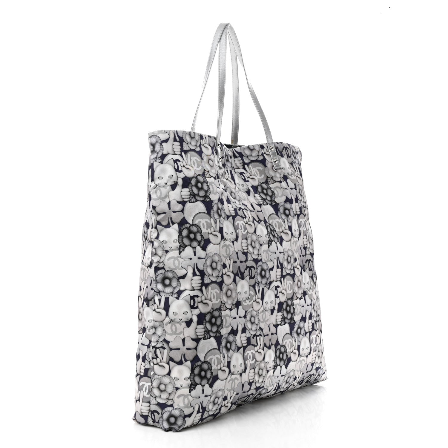 Chanel Nylon Cat Emoticon Tote Navy Silver 4 of 12