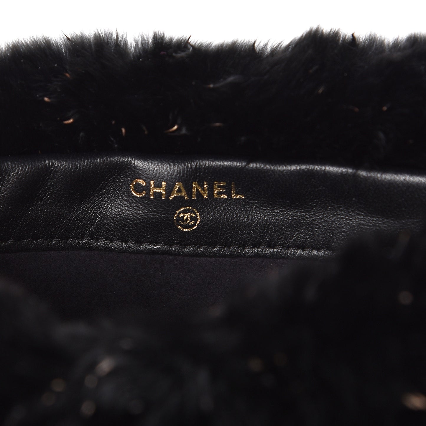 Rabbit Fur Small Clutch With Chain Black