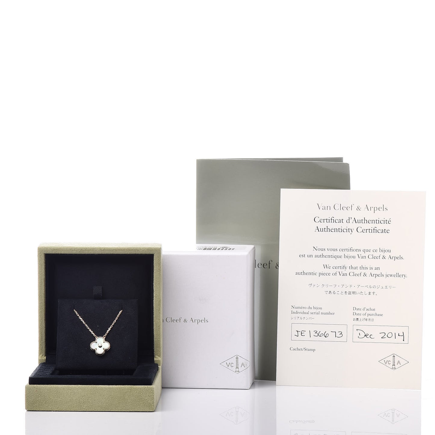 18K Rose Gold Diamond Grey Mother of Pearl Vintage Alhambra Pendant Necklace