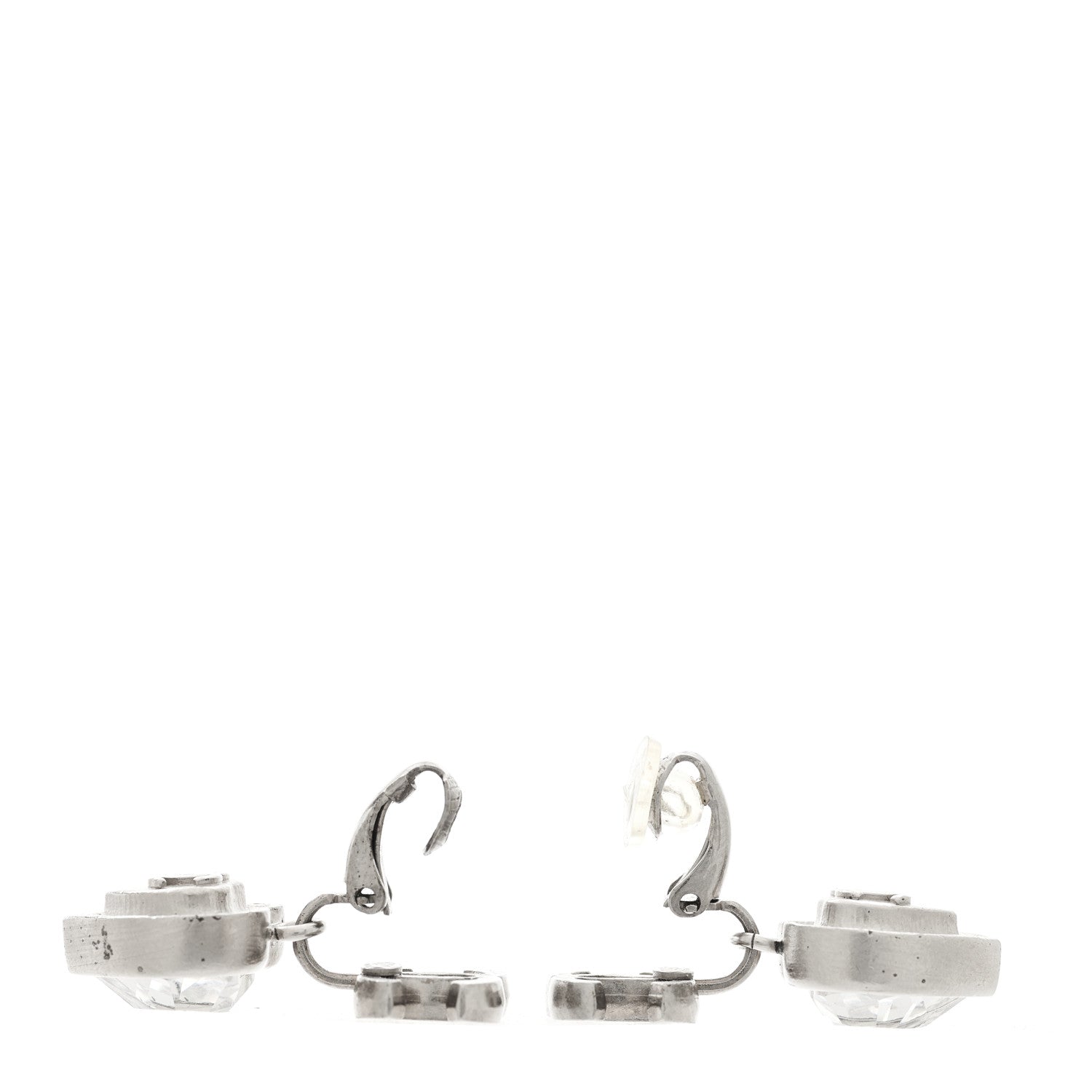 Chanel Crystal Heart CC Drop Clip On Earrings Silver 3 of 6