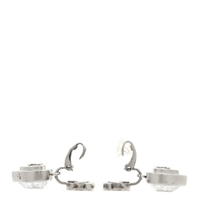 Chanel Crystal Heart CC Drop Clip On Earrings Silver 3 of 6