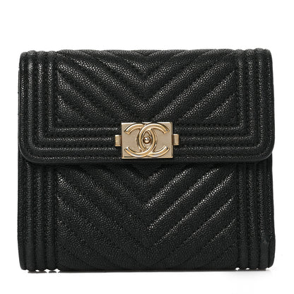 Chanel Caviar Chevron Quilted Boy Compact Wallet Black 1 of 6