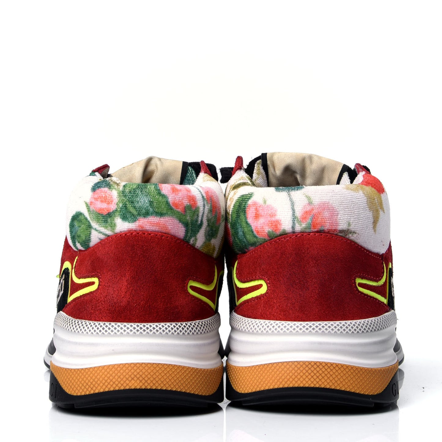 Suede Calfskin Womens Ultrapace Mid Top Sneakers 37.5 Hibiscus Red Black Neon Yellow Yolk