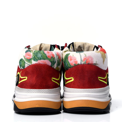 Gucci Suede Calfskin Womens Ultrapace Mid Top Sneakers 37.5 Hibiscus Red Black Neon Yellow Yolk 5 of 7