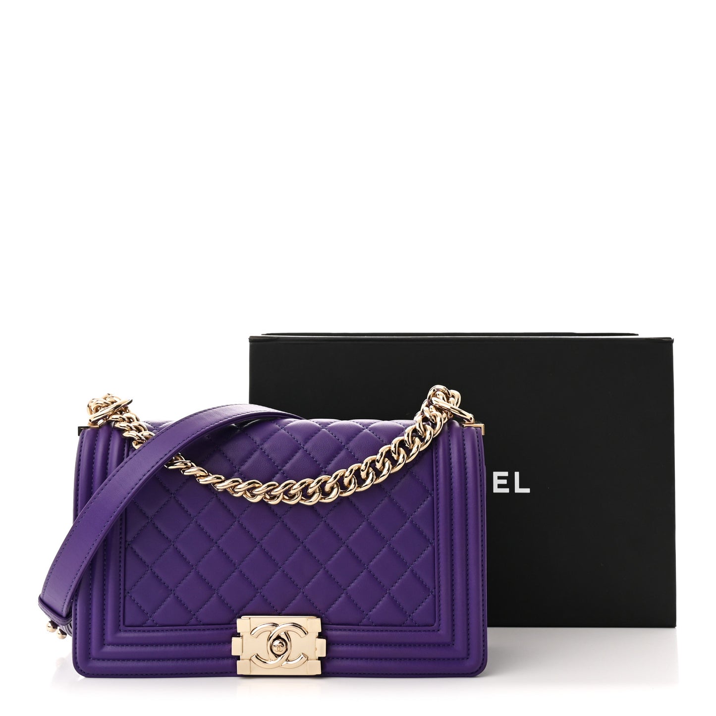 Lambskin Quilted Medium Boy Flap Purple