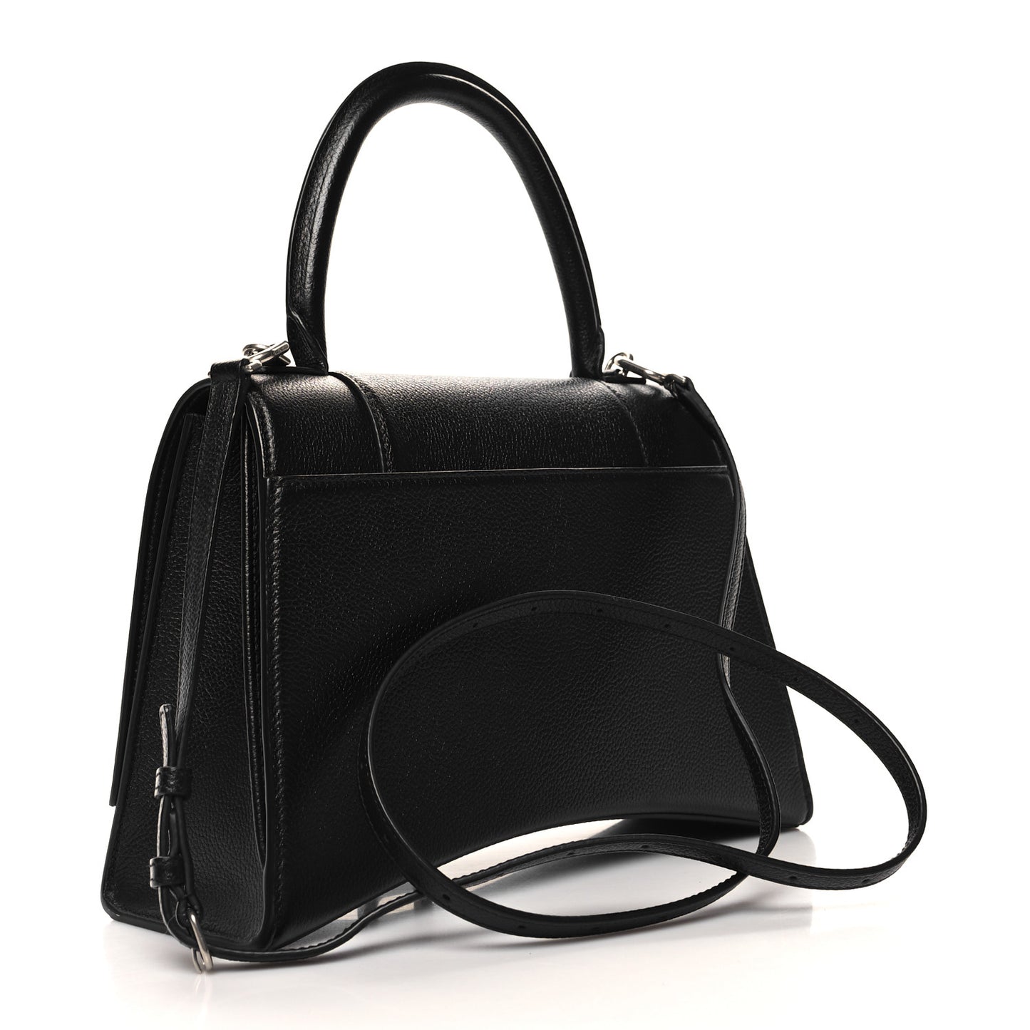Grained Calfskin Medium Hourglass Top Handle Bag Black
