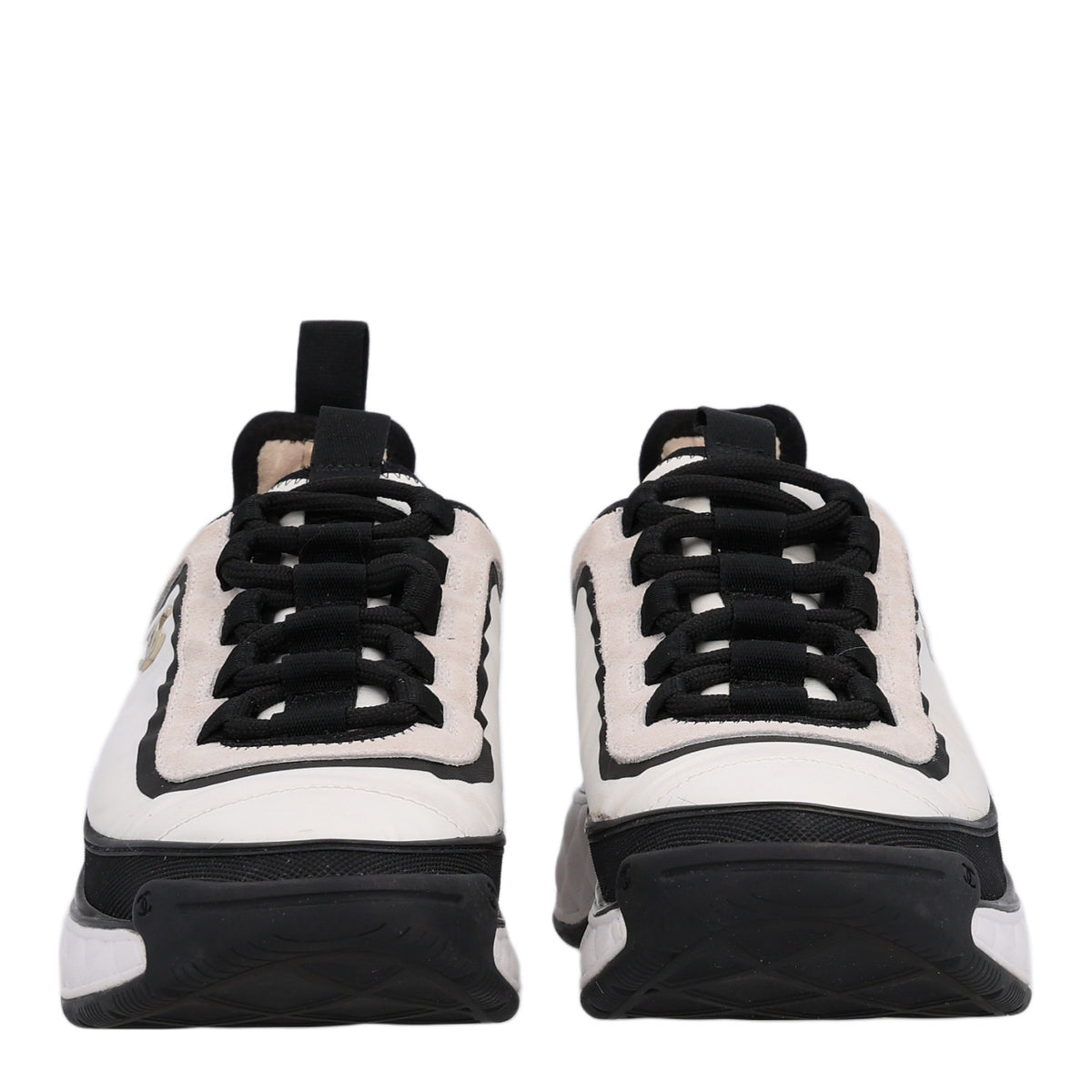Chanel Fabric Suede Calfskin CC Sneakers 38 White Black 4 of 11